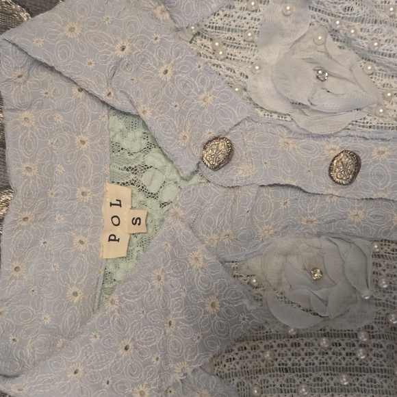 POL Light Blue Lace Button Jacket/Blouse - Picture 5 of 5